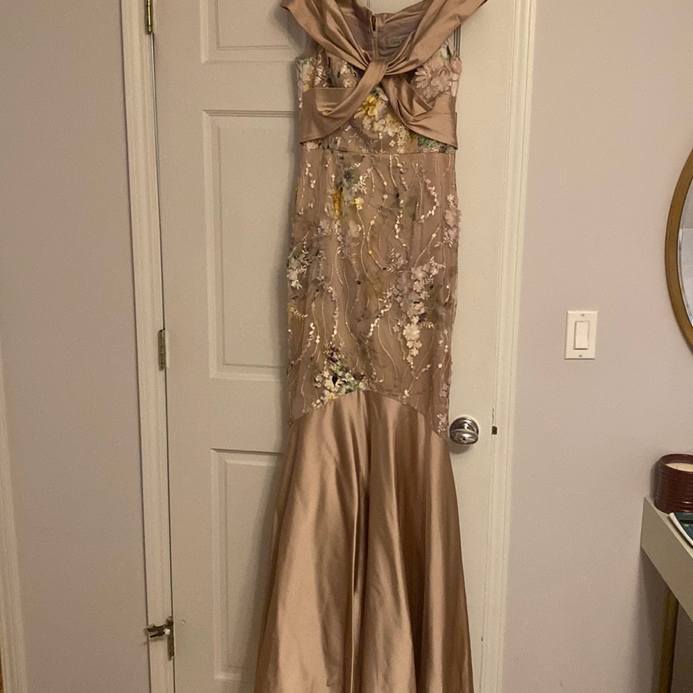 Never worn Teri jon blush gown with floral lace size medium